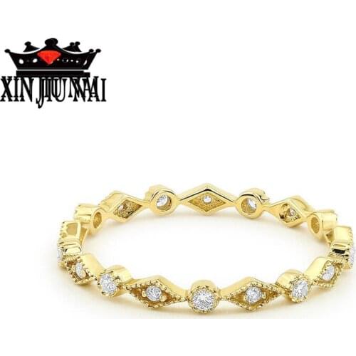 S925 anillos Silver Female 14K Gold Small Broken Diamond Exquisite Simple Classical Style Tail Jewelry Elegant Lady Girl Ring