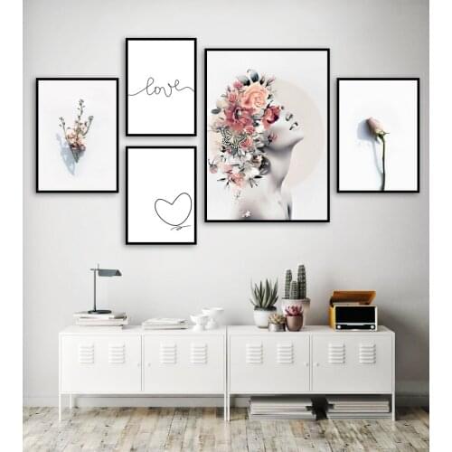 Self-adhesive Wall Stickers Girl Butterfly Rose Flower Love Quotes Wall Art Posters Prints Wall Pictures For Living Room Decor