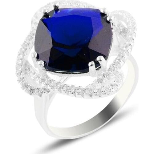 Silverlina Silver Sapphire Zircon Engagement Ring