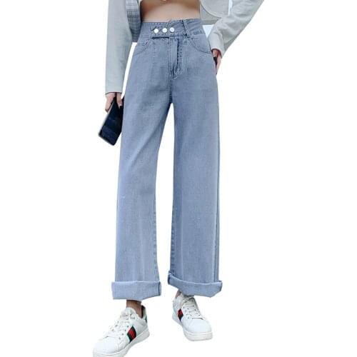Spring Autumn New Womens Harajuku Jeans High Waist Wide Leg Jeans Blue Street Style Retro Quality Fashionable Straight Pants