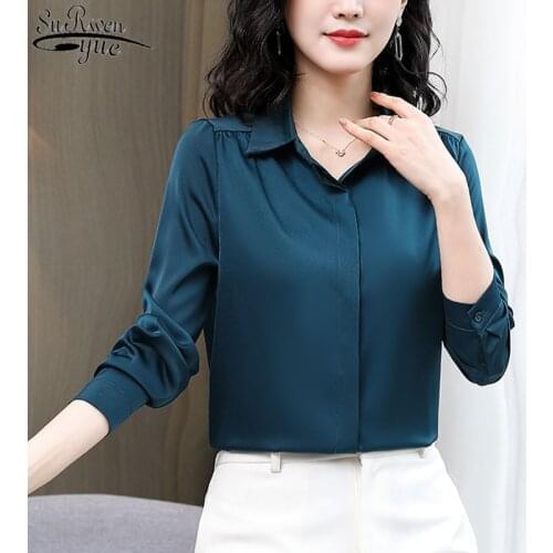 Chiffon Blouse Women Tops and Blouse Spring Fashion Women Long Sleeve Turn Down Collar Office Work Satin Shirts Korean Blusas