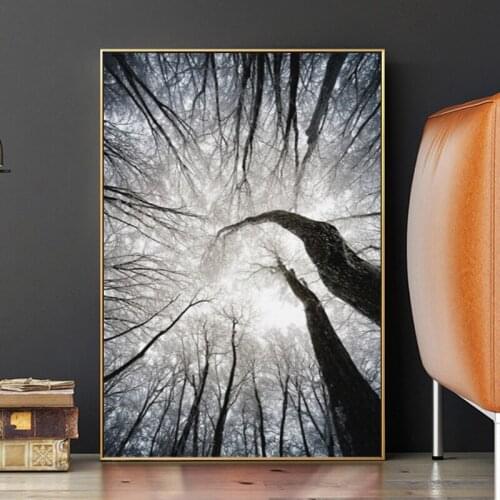 Nordic Modern Minimalist Tree Combination Sky Canvas Paintings Black and White Poster Print Wall Art Pictures Living Room Decor