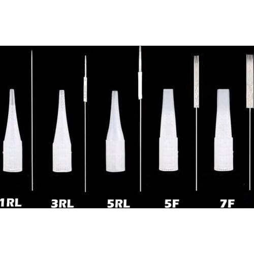 200pcs 1RL/3RL/5RL/5F/7F Sterilized Disposable Permanent Makeup Needle Tattoo Needles and Nozzles for Eyebrow Tattoo Makeup Kits