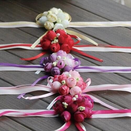 Wedding decoration Beauty Girl Bridesmaid Bridal Wedding Prom Wrist Corsage Flower Bracelet Decorative Accessories Bride jewelry