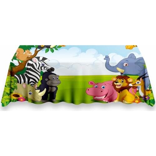 Party Backdrop & Table Cover Cloth Set Jungle Safari Cute Forest Animals Photography Background Studio Supplies Tablecloth Favor