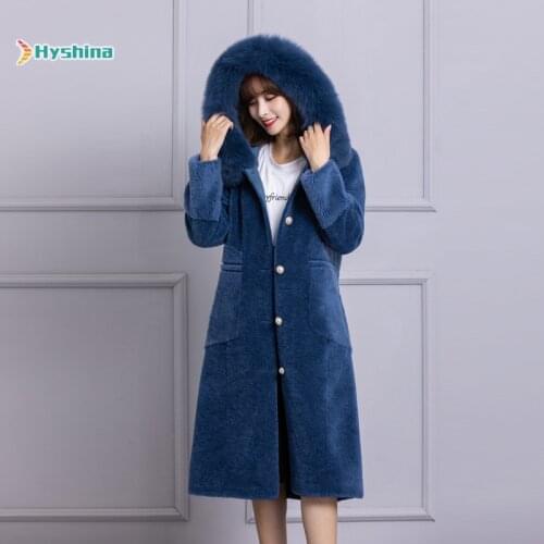 Fox Fur Collar Granule Sheep Shearing Coat Wool Female Mid-length Thin Large Size Genuine Fur Coat Women Tops and Blouses Girl