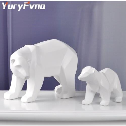 YuryFvna Bear Sculpture Geometric Resin Polar Bear Statue Fashion Desktop Ornament Modern Abstract Sea Bear Figurines