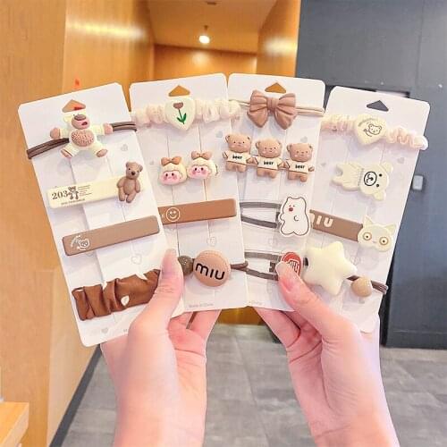 4Pcs/Set New Cute Cartoon Bear Little Girls Hairpins For Girls Kids Sweet Scrunchie Hair Clip Barrettes Fashion Hair Accessories
