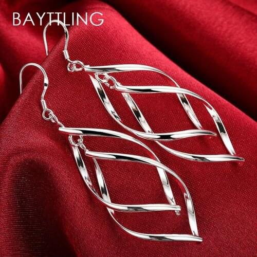 BAYTTLING 925 Sterling Silver 69MM Twisted Drop Earrings For Women Fashion Jewelry Gift Earrings