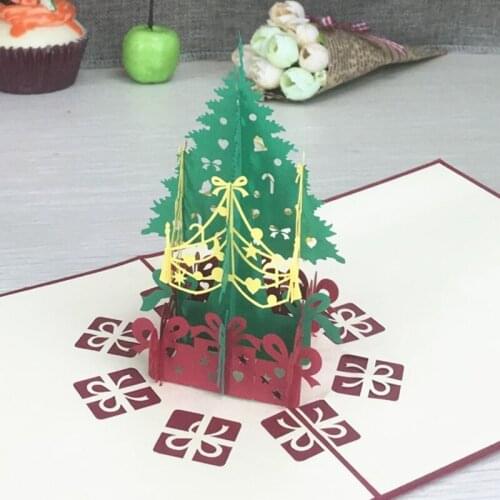 1pcs Sample Christmas Tree 3D Laser Cut Greeting Pop Up Card Ivitation Custom Postcards Christmas Thanksgiving Day Party Gifts