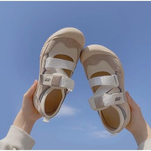 2021 New Women Round Head Thick Bottom Simple Temperament Ugly Budding Doll Big Head Magic Sticker Sports Shoes