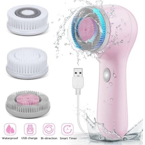 ETEREAUTY E010108 3-in-1 Rechargeable Facial Cleansing Brush 360° Rotation Face Beauty Device Skin Care Massager (Pink)