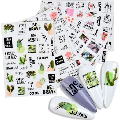 WUF 3D Black/White Nail Art Stickers Flower Heart Abstract Geometric Animal Leaf Flower Design Nail Decal Manicure Decorations