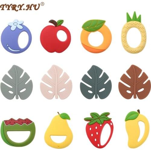 TYRY.HU 5/10Pcs Cartoon Fruit Silicone Teether BPA Free Baby Chewing Teether Teeth Nursing Gift For Infant Leaf Silicone Teether