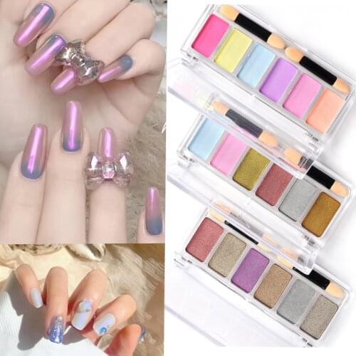 6colors/Set Aurora Solid Mirror Powder Nail 3D Laser Holo Magic Dust Illusory Manicure Shinny Glitter Powder