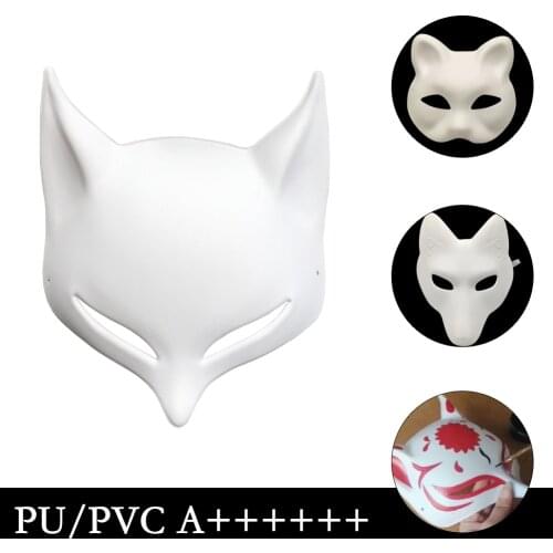 White Blank Plain Mask Base for Hand Painted DIY, Full/Half Cover Fox/Cat Kitsune for Masquerade Ball Party Costume Cosplay