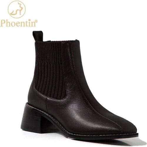 Phoentin Retro Ankle Chelsea Boots 2020 Autumn Winter short Boot Womens Black Mid heel booties ins fashion trend shoes FT1234