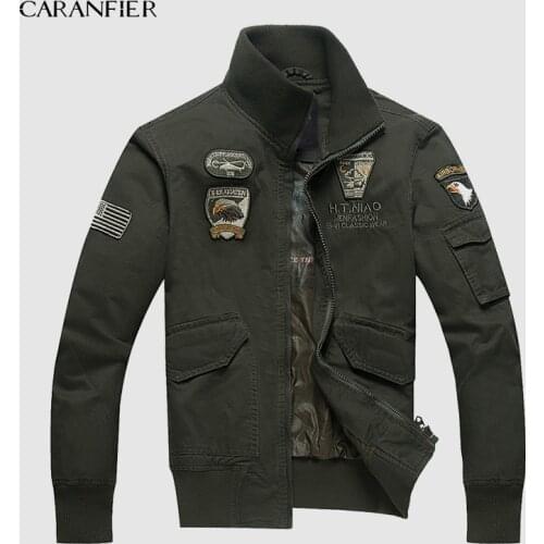 CARANFIER 2019 New Bomber Jackets Men Army Green Jacket Long Sleeve Stand Collar Military Casual Men Black Goth Jacket Fashion