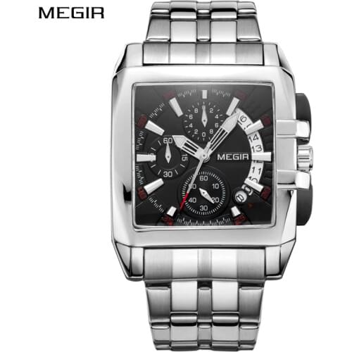 MEGIR Mens Big Dial Luxury Top Brand Quartz Wristwatches Creative Business Stainless Steel Sports Watches Men Relogio Masculino