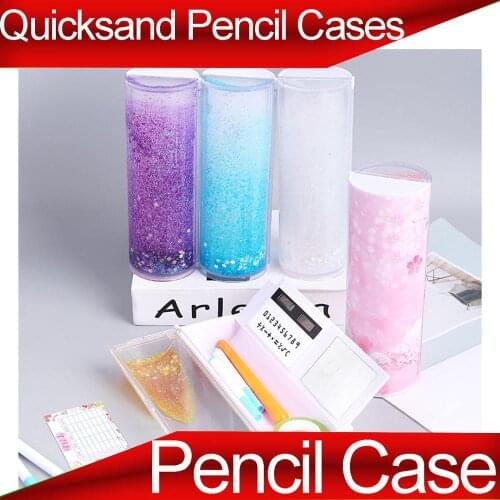 Pencil Case Translucent Quicksand Pencil Cases Multifunction Pencil Box Creative Cylindrical Pencil Box Large Capacity Kid Whole