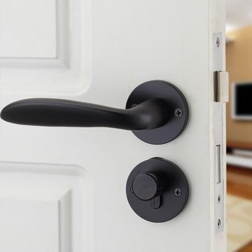 1Pcs Black Aluminum Durable Door Lock Continental Bedroom Minimalist Security with Keys Accessories