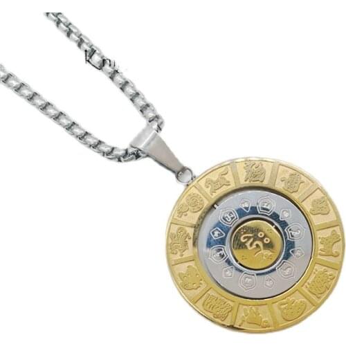 Black Knight 2 tone Chinese Zodiac pendant necklace stainless steel Animal Chinese Zodiac circles necklace fashion BLKN0713