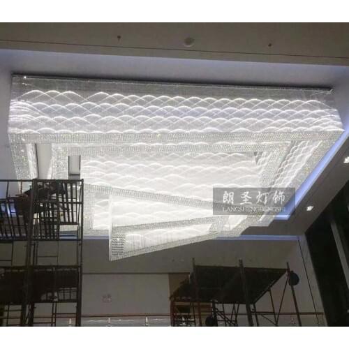 Led Large Ceiling Hotel Lobby Rectangular Crystal Lamp Sales Department Lobby Project Crystal Ceiling Ballroom Club