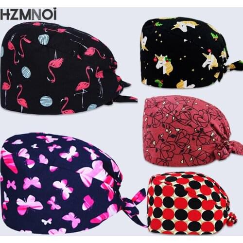 Cartoon Printed Cotton Female Medical Surgical Cap Nurse Cap Pet Hospital Surgeon Cap Dentist Cap Beauty Salon Scrub Cap