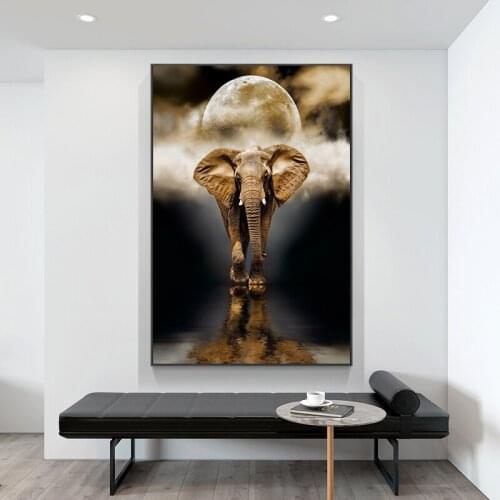 Art Poster And Print Moon Elephant Oil Painting Art Canvas Painting Wall Picture For Living Room Photo Print Home Decor