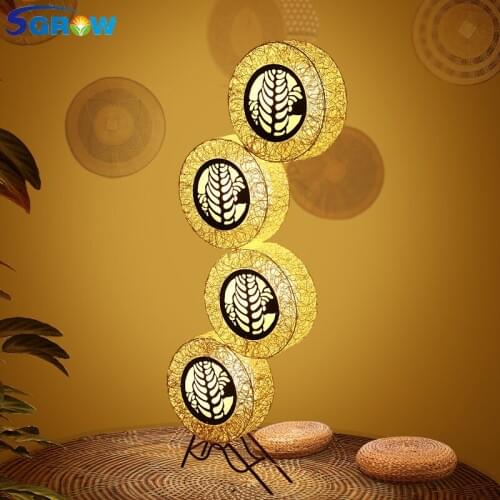 SGROW Creative Rattan Floor Lamp Indoor Lighting with E27 Bulb Standing Light for Living Room Bedroom Restaurant Lights Literary