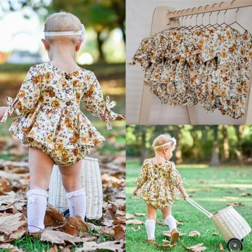 Summer New Sweet Cute Baby Girls Half Sleeve Causal Bodysuits Adorable Toddler Baby Girls Floral Print Jumpsuits Outfit Clothes