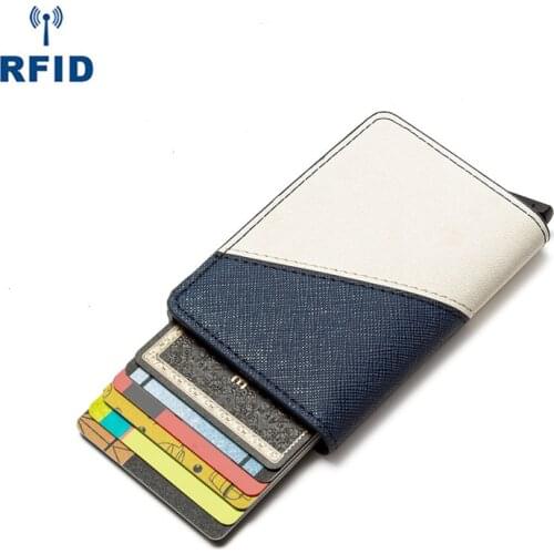 Mini RFID Stitching Pattern Blocking Card Holder Wallets Men Brand Magic Trifold Leather Slim Wallet Small Money Bag Male Purses
