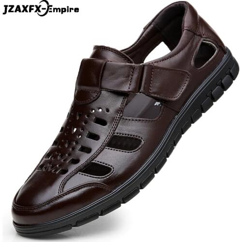 New Fashion Summer Sandals Shoes Cow Real Leather Men Sandals Non-slip Rubber Soles Beach Men Shoes