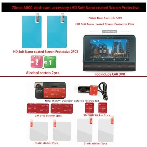 For Origina 70mai Dash Cam A800 4K Accessory Set Static Sticker 3M Sticker Mount 70Mai HD Soft Nano-coated Screen Protective