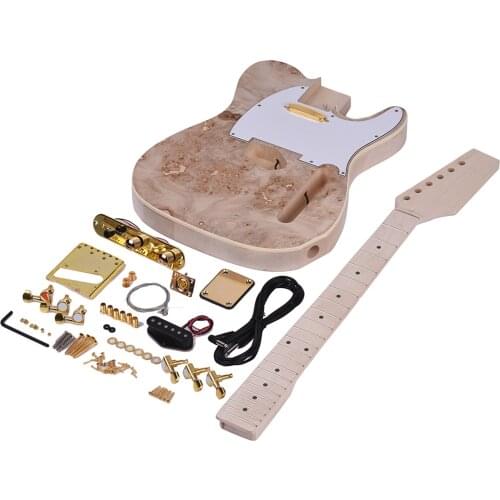 Unfinished DIY Electric Guitar Kit 6 String Basswood Body Burl Surface Luthier Guitar Lover Gift