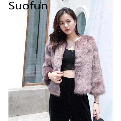 Suofun O-Neck Winter New Three Quarter Fashion Imitation Fox Fur Short Loose Korean Style Plush Fur New Women Fur Coat