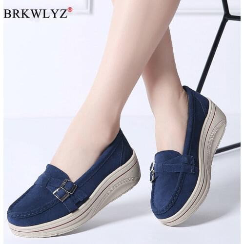 Autumn Women Flats Shoes Platform Sneakers Shoes Leather Suede Casual Shoes Slip On Flats Heels