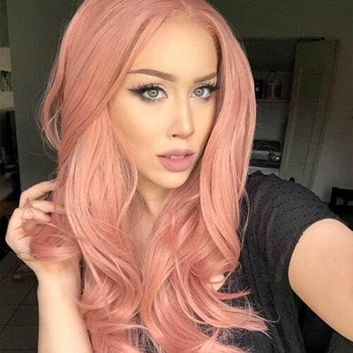 Lace Front Wigs Rose Gold Synthetic Lace Front Wig Long Wavy Natural Hairline Heat Resistant Fiber Hair Natural Looking