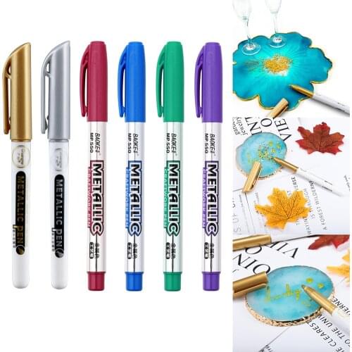 1/2/3/6Pcs Silver Color Epoxy Resin Drawing Pen Gold Leafing Point Pen Marker Acrylic Paint Highlights Metallic Permanent Marker