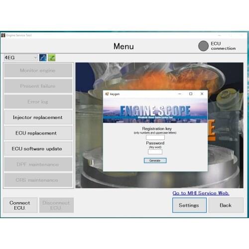 Engine scope diesel engine service tool + keygen for mitsubishi