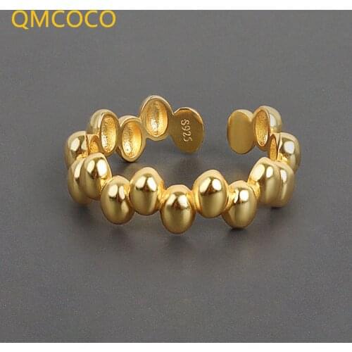 QMCOCO Korean Version 925 Silver Simple Design Personality Oval Ring Geometric Smooth Open Female Party Gifts