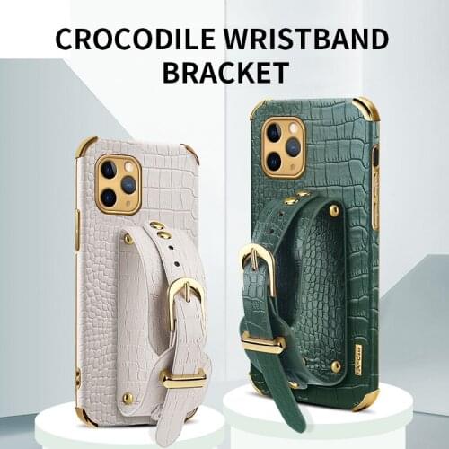 Luxury Camera Lens Protection Shockproof Wristband Plating PU Leather Phone Case For iPhone 11 Pro Max 7 8 Plus Back Cover Funda