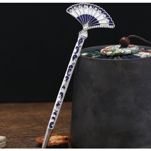 Muylinda Chinese Blue And White Porcelain Painting Fan Hair Stick Women Costume Classic Metal Charm Hairpins Jewelry