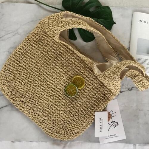 Straw Beach Bag Vintage Handmade Woven Shoulder Bag Raffia Square Rattan bags Bohemian Summer Vacation Casual Bags