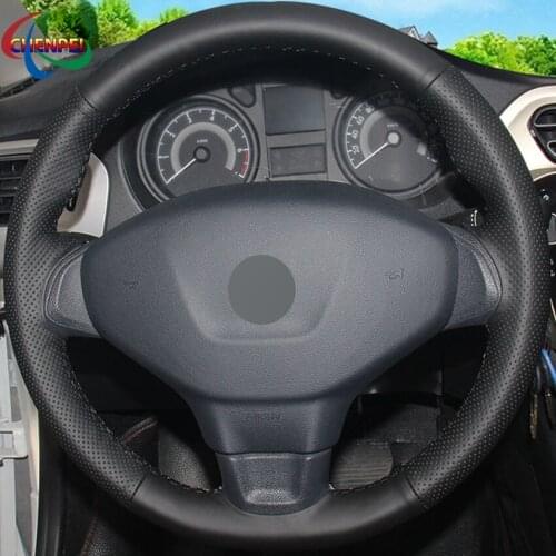 DIY Hand-Stitched Non-slip Black Leather Car Steering Wheel Cover For Peugeot 301 2014-2019 Car Interior Accessories