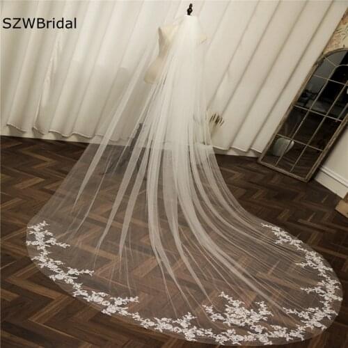 New Arrival white Ivory Lace Appliques Wedding veils 2021 Wedding accessories Bride velos de novia welon Bridal veil