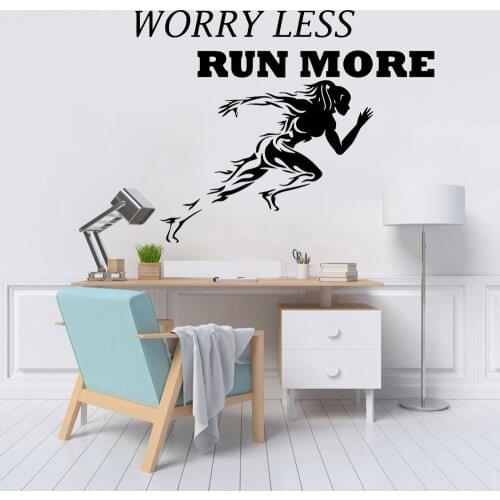 Gym Wall Decals Worry Less Run More Modern Runner Motivational Quotes Vinyl Wall Stickers Fitness Centre Home Decoration Y789