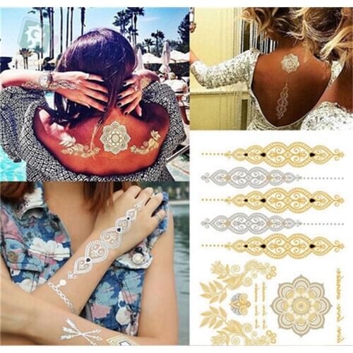 1 Sheet Gold Silver Metallic Flash Temporary Tattoo Inspired Body Makeup Sticker Tattoo Stickers Girl Bracelet Wrist tattoo glit