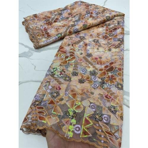 XIYA African Lace Fabric 5 Yards 2021 High Quality Sequins Tulle Lace Material Nigerian Wedding Celebration Dress 4152B