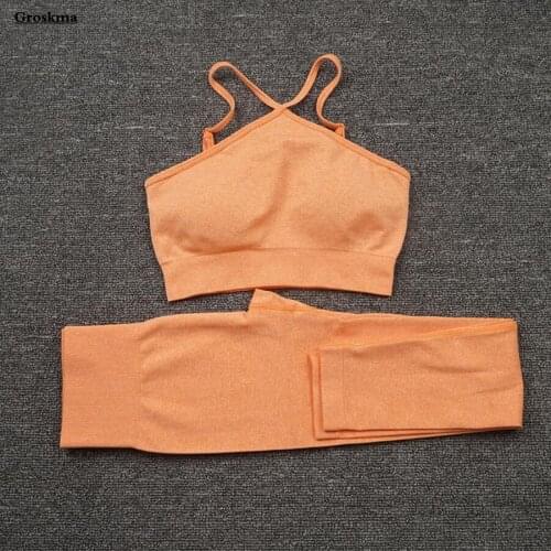 Women Seamless Yoga Suits Sportswear Running Pants High Waist Fitness Gym Training Two Piece Sets Long Sleeve Crop Tops Workout